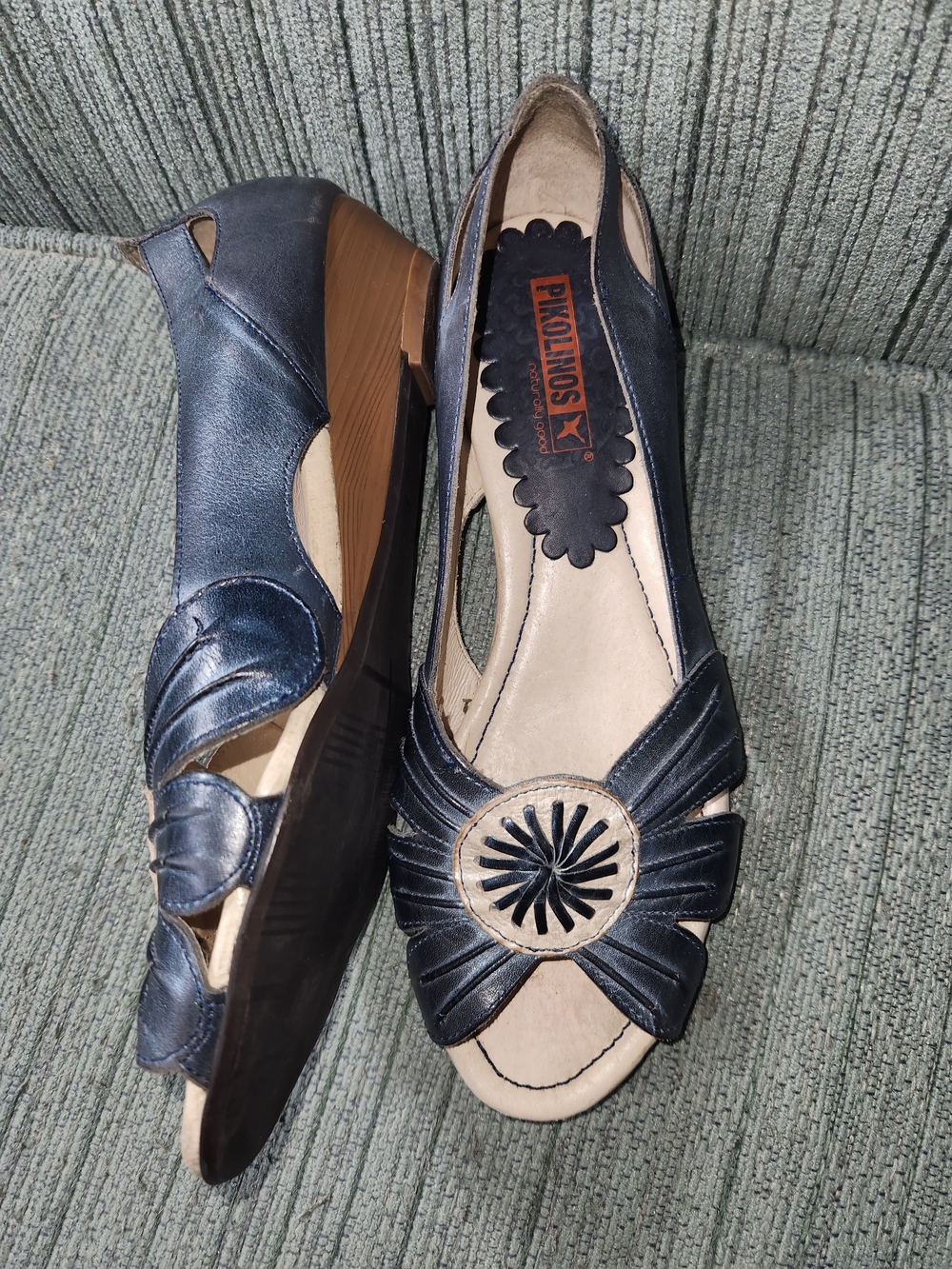 🍉Pikolinos Women's Navy Leather Wedge Sandals